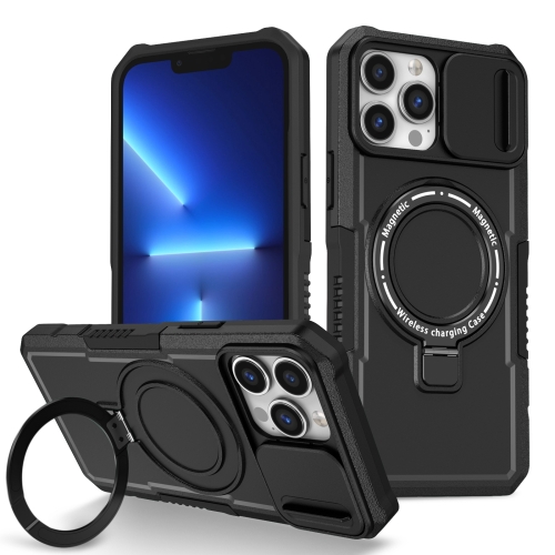 

For iPhone 13 Pro Max Sliding Camshield Magsafe Holder TPU Hybrid PC Phone Case(Black)