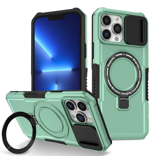 

For iPhone 13 Pro Max Sliding Camshield Magsafe Holder TPU Hybrid PC Phone Case(Light Blue)