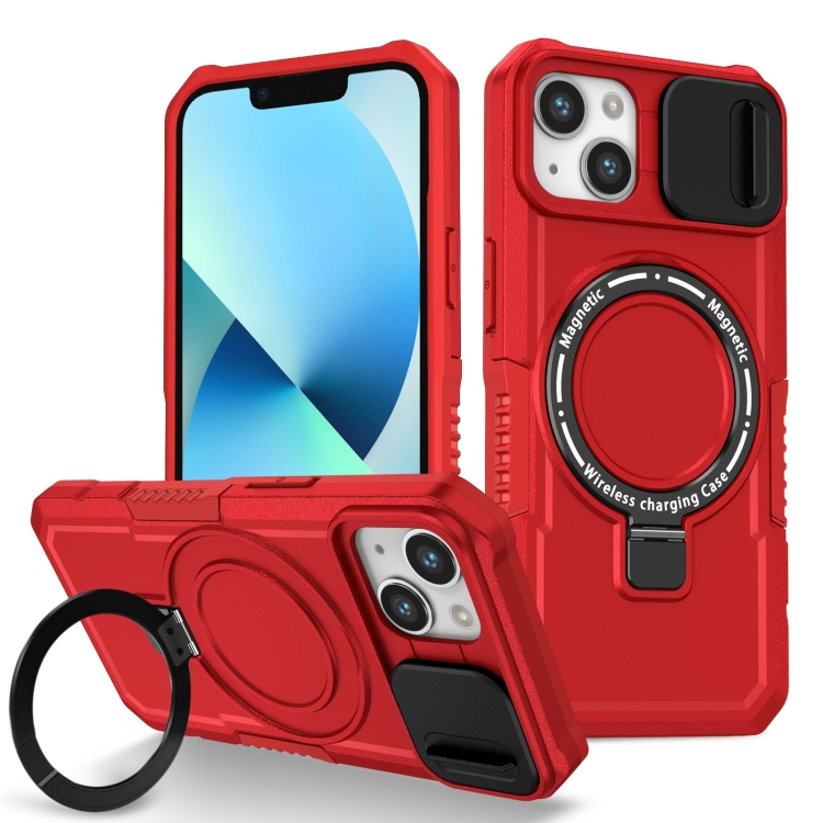 

For iPhone 13 Sliding Camshield MagSafe Holder TPU Hybrid PC Phone Case(Red)