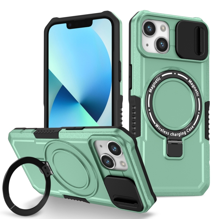 

For iPhone 13 Sliding Camshield MagSafe Holder TPU Hybrid PC Phone Case(Light Blue)
