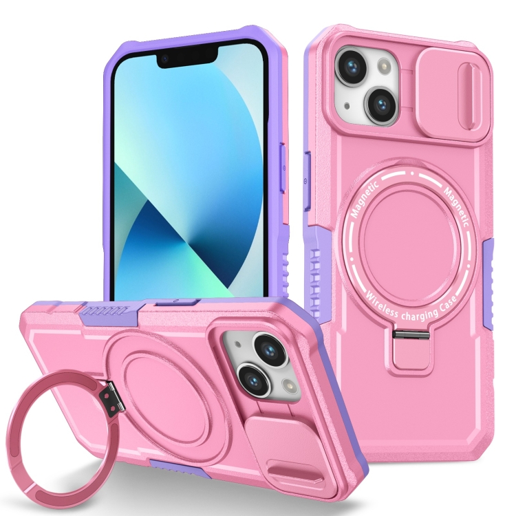 

For iPhone 13 Sliding Camshield Magsafe Holder TPU Hybrid PC Phone Case(Purple Pink)
