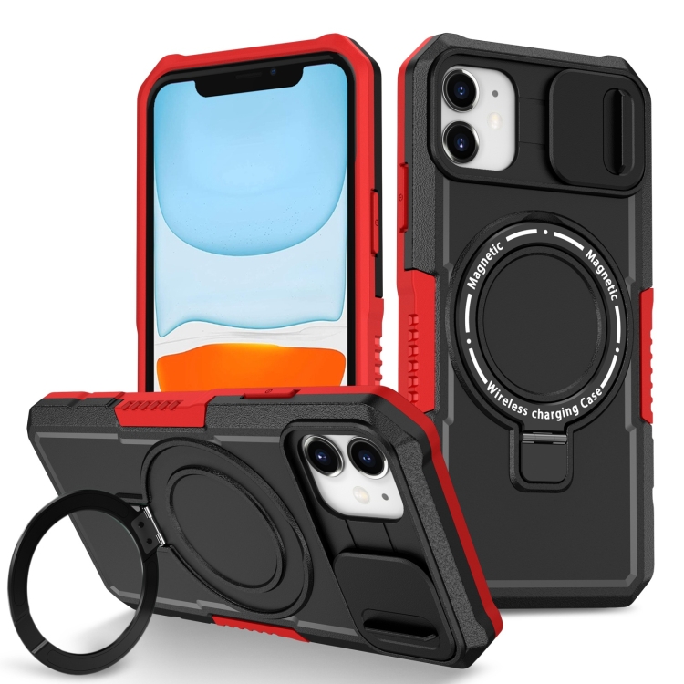 

For iPhone 12 Sliding Camshield Magsafe Holder TPU Hybrid PC Phone Case(Black Red)