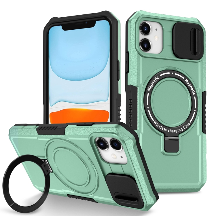 

For iPhone 12 Sliding Camshield MagSafe Holder TPU Hybrid PC Phone Case(Light Blue)