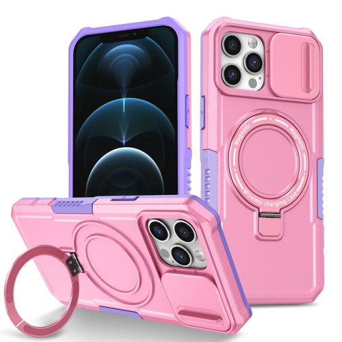 

For iPhone 12 Pro Sliding Camshield Magsafe Holder TPU Hybrid PC Phone Case(Purple Pink)