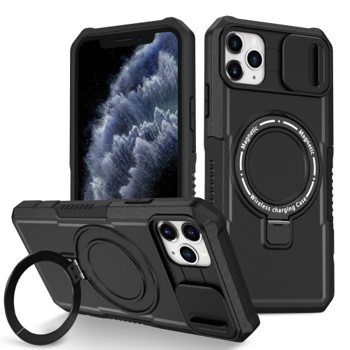 

For iPhone 11 Pro Max Sliding Camshield Magsafe Holder TPU Hybrid PC Phone Case(Black)