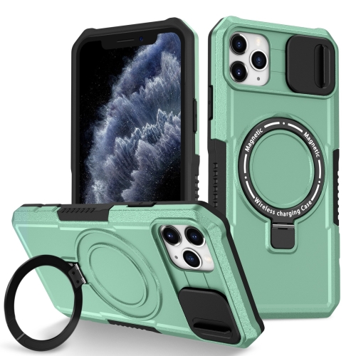 

For iPhone 11 Pro Max Sliding Camshield Magsafe Holder TPU Hybrid PC Phone Case(Light Blue)
