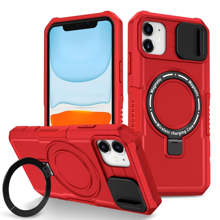 

For iPhone 11 Sliding Camshield MagSafe Holder TPU Hybrid PC Phone Case(Red)