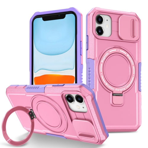 

For iPhone 11 Sliding Camshield Magsafe Holder TPU Hybrid PC Phone Case(Purple Pink)