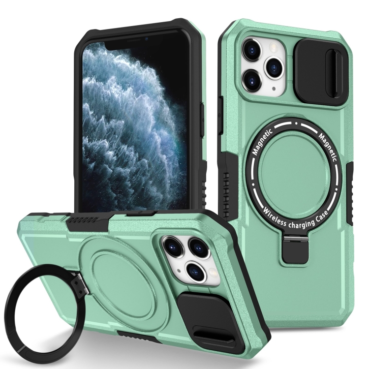 

For iPhone 11 Pro Sliding Camshield MagSafe Holder TPU Hybrid PC Phone Case(Light Blue)