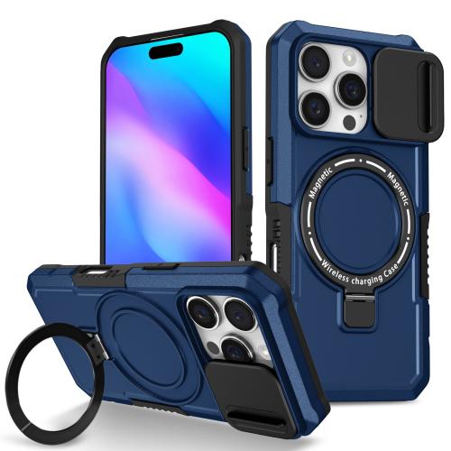 

For iPhone 16 Pro Max Sliding Camshield MagSafe Holder TPU Hybrid PC Phone Case(Royal Blue)