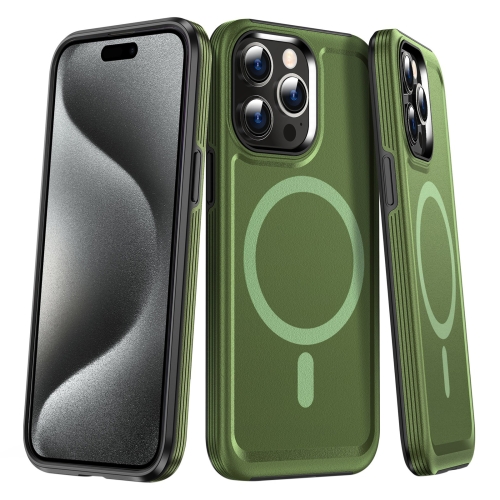 For iPhone 15 Pro Max Shield Armor MagSafe TPU Hybrid PC Phone Case(Grass Green) new shell waterproof expedition camping roof top auto rising lowering easy install roof tent