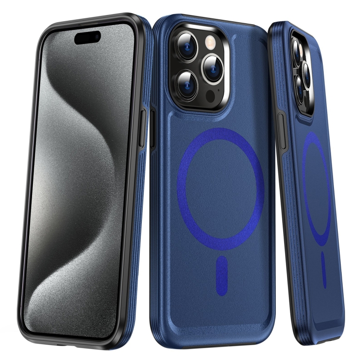 

For iPhone 15 Pro Max Shield Armor MagSafe TPU Hybrid PC Phone Case(Blue)