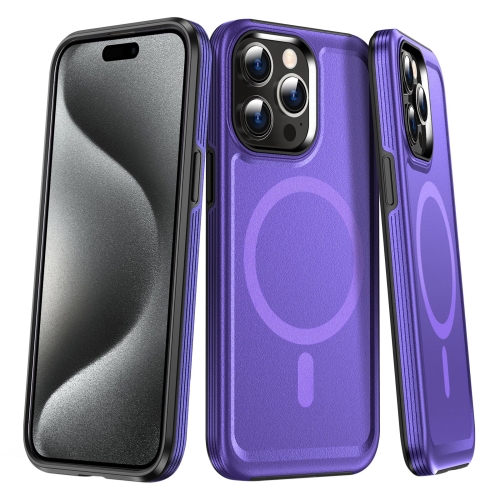 

For iPhone 15 Pro Max Shield Armor MagSafe TPU Hybrid PC Phone Case(Purple)
