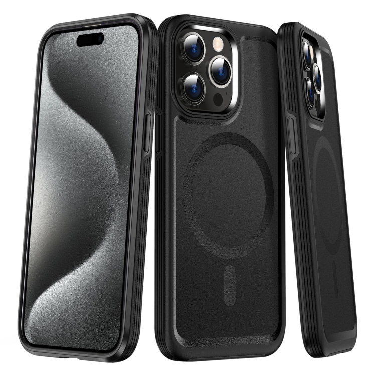 

For iPhone 15 Pro Shield Armor MagSafe TPU Hybrid PC Phone Case(Black)