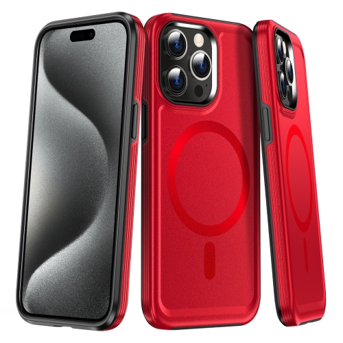 For iPhone 15 Pro Shield Armor MagSafe TPU Hybrid PC Phone Case(Red) new shell waterproof expedition camping roof top auto rising lowering easy install roof tent