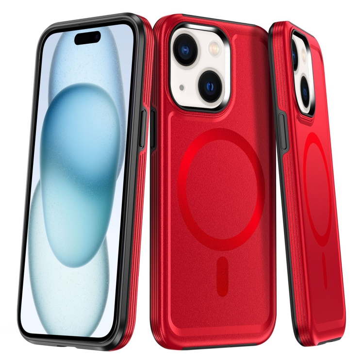 

For iPhone 15 Plus Shield Armor MagSafe TPU Hybrid PC Phone Case(Red)