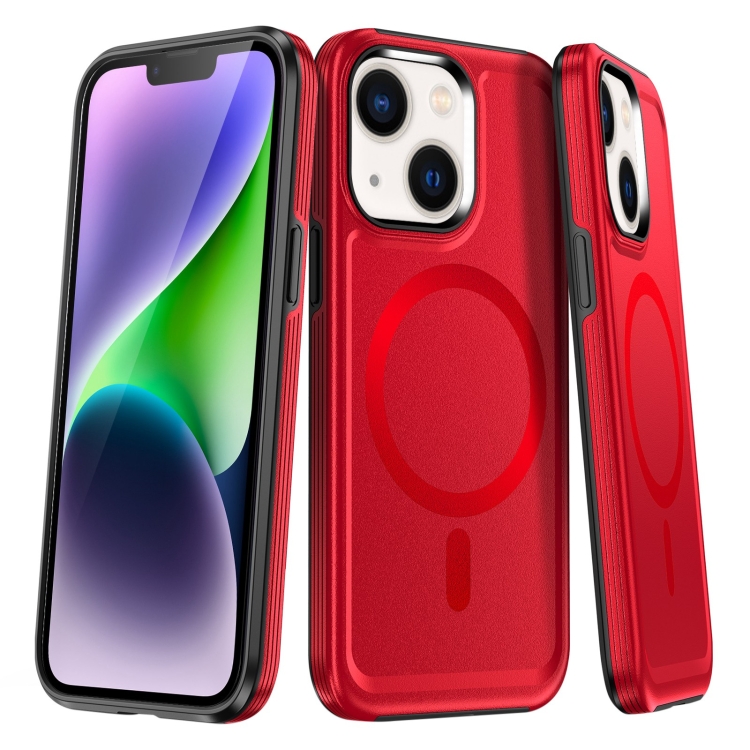 

For iPhone 14 Plus Shield Armor MagSafe TPU Hybrid PC Phone Case(Red)