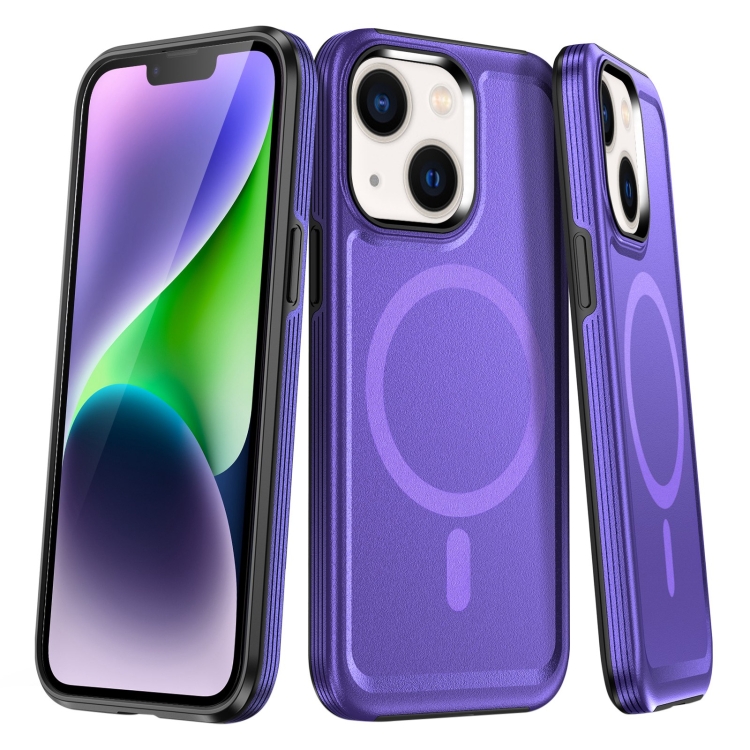 

For iPhone 14 Plus Shield Armor MagSafe TPU Hybrid PC Phone Case(Purple)