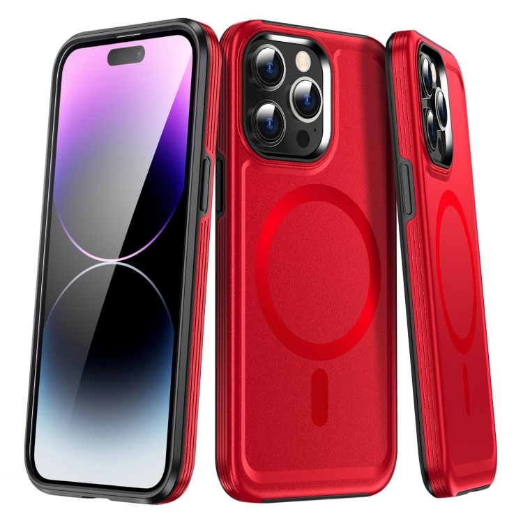 

For iPhone 14 Pro Shield Armor MagSafe TPU Hybrid PC Phone Case(Red)