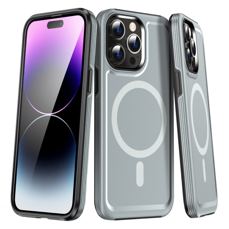 

For iPhone 14 Pro Shield Armor MagSafe TPU Hybrid PC Phone Case(Silver)