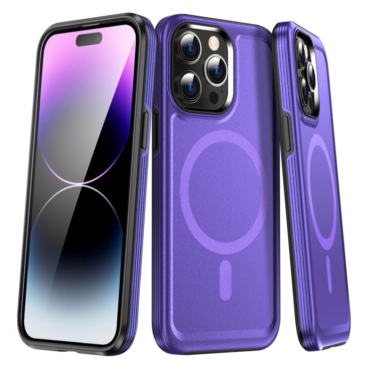 

For iPhone 14 Pro Max Shield Armor MagSafe TPU Hybrid PC Phone Case(Purple)