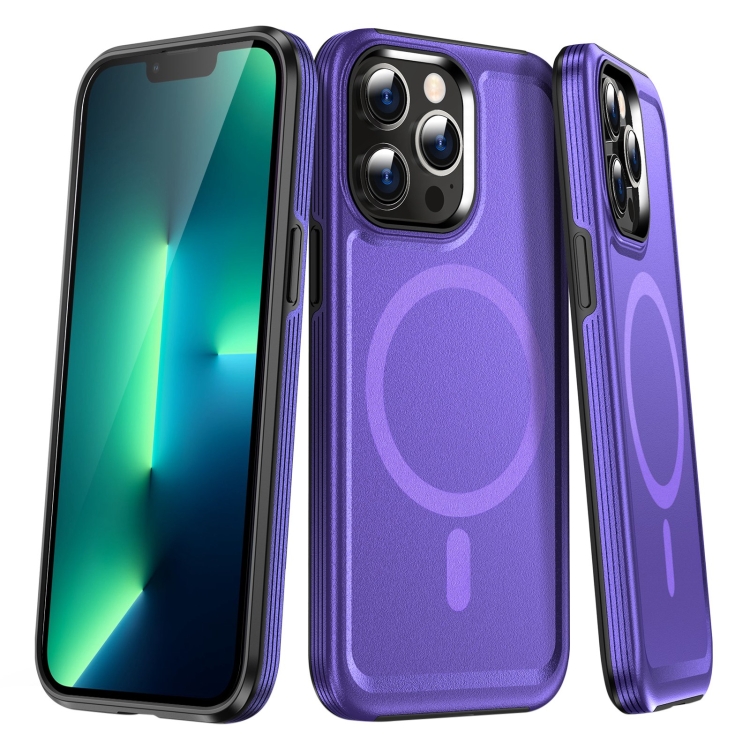 

For iPhone 13 Pro Max Shield Armor MagSafe TPU Hybrid PC Phone Case(Purple)
