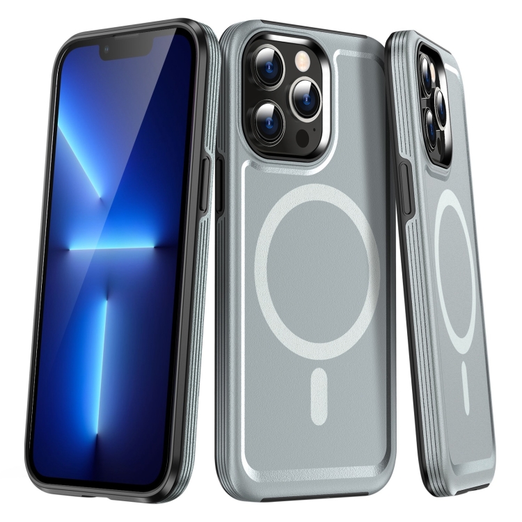 

For iPhone 13 Pro Shield Armor MagSafe TPU Hybrid PC Phone Case(Silver)