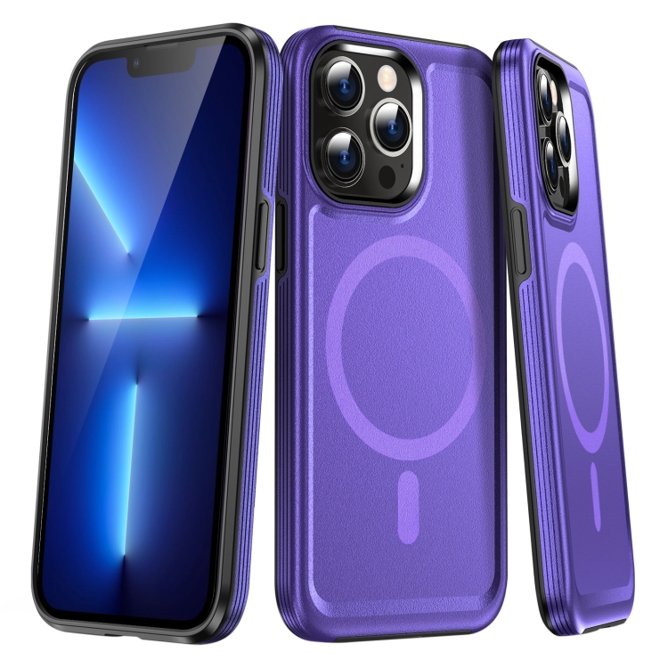 

For iPhone 13 Pro Shield Armor MagSafe TPU Hybrid PC Phone Case(Purple)