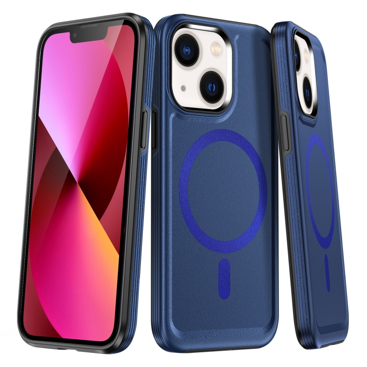 

For iPhone 13 Shield Armor MagSafe TPU Hybrid PC Phone Case(Blue)