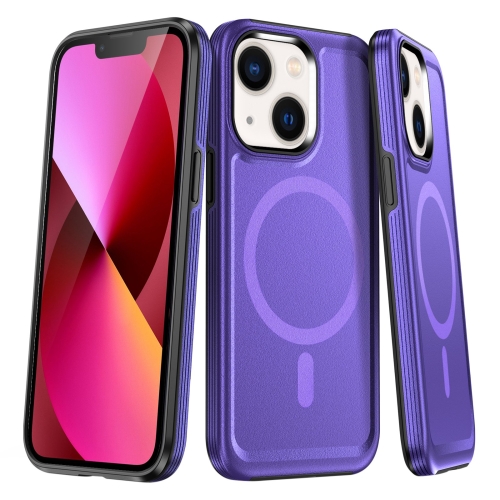 For iPhone 13 Shield Armor MagSafe TPU Hybrid PC Phone Case(Purple) for iphone xr piano key hollow cutout pu phone case light purple