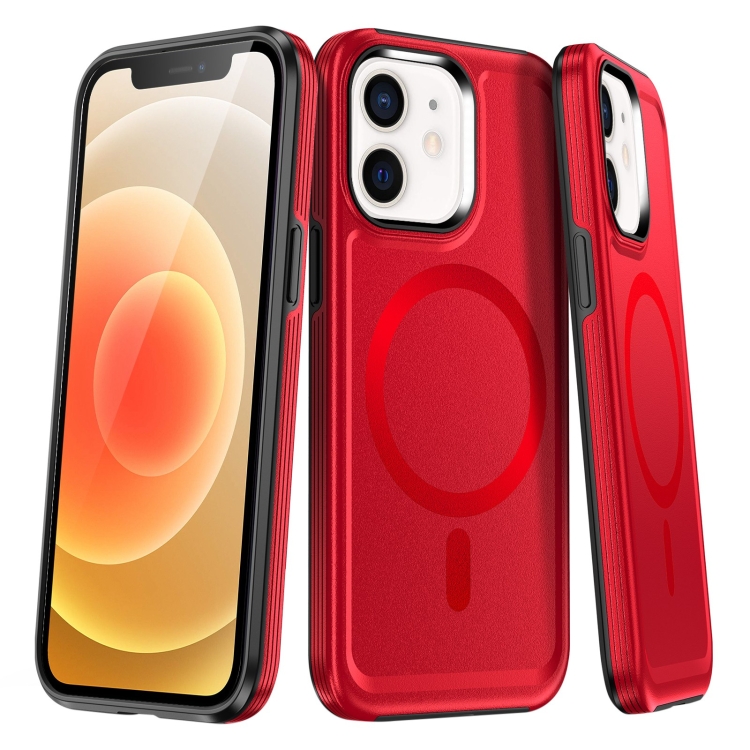 

For iPhone 12 Shield Armor MagSafe TPU Hybrid PC Phone Case(Red)