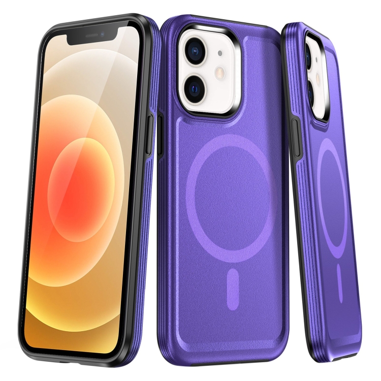 

For iPhone 12 Shield Armor MagSafe TPU Hybrid PC Phone Case(Purple)