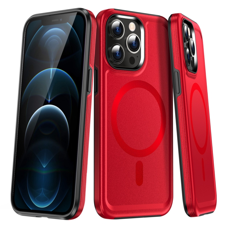 

For iPhone 12 Pro Max Shield Armor MagSafe TPU Hybrid PC Phone Case(Red)