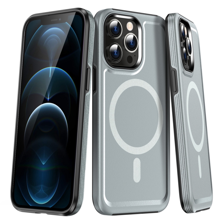 

For iPhone 12 Pro Max Shield Armor MagSafe TPU Hybrid PC Phone Case(Silver)
