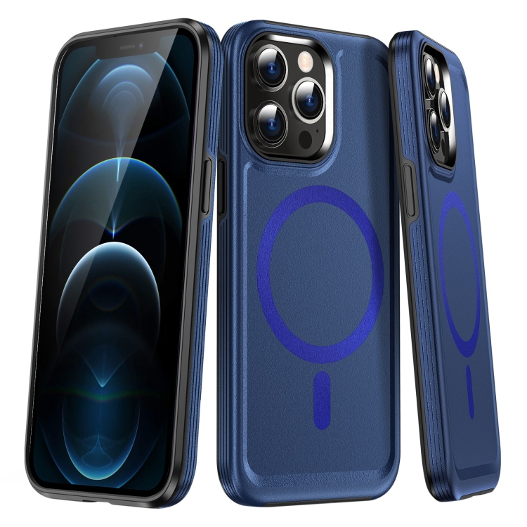 

For iPhone 12 Pro Shield Armor MagSafe TPU Hybrid PC Phone Case(Blue)