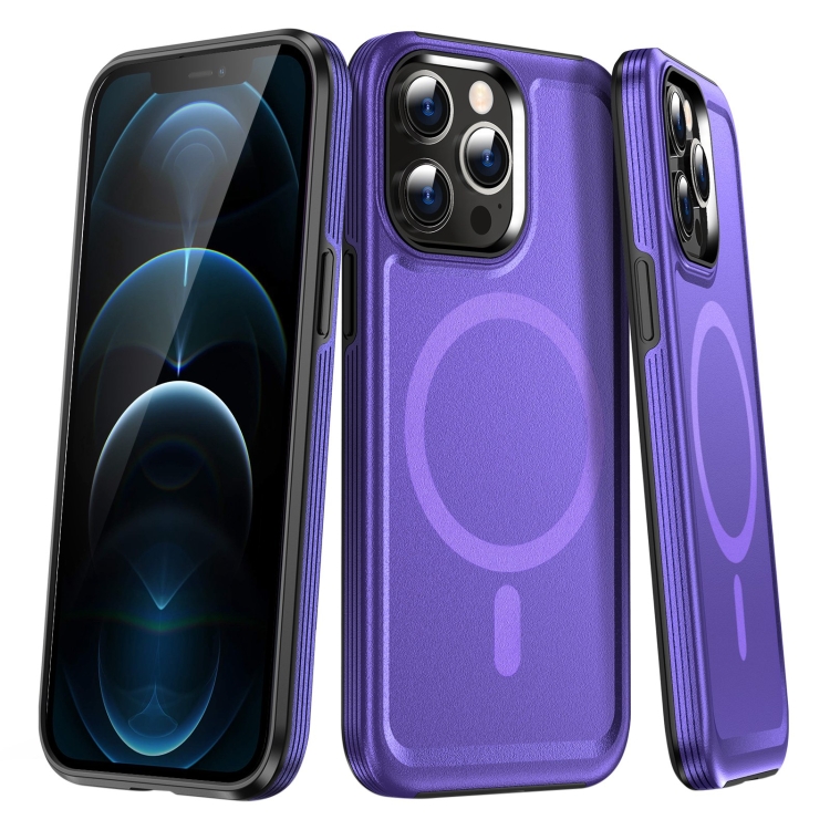 

For iPhone 12 Pro Shield Armor MagSafe TPU Hybrid PC Phone Case(Purple)