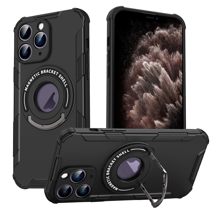

For iPhone 11 Pro Max MagSafe Magnetic Holder Phone Case(Black)