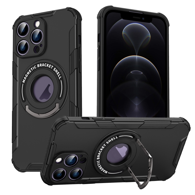 

For iPhone 12 Pro Max MagSafe Magnetic Holder Phone Case(Black)