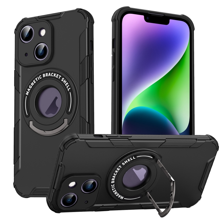 

For iPhone 14 Plus MagSafe Magnetic Holder Phone Case(Black)