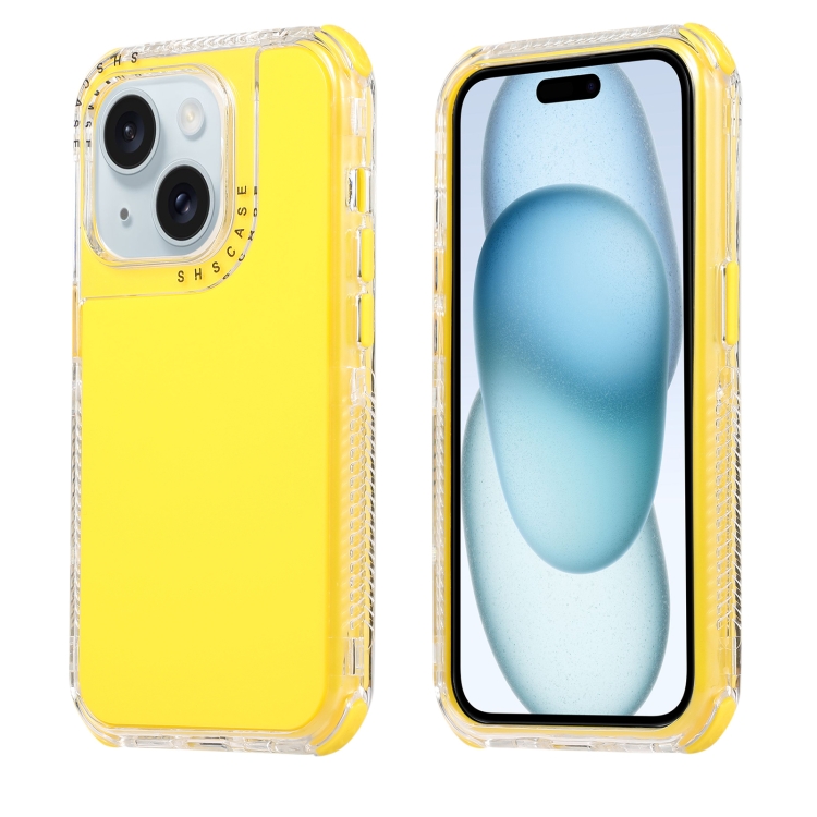 

For iPhone 15 Dreamland 3 in 1 Solid Color Transparent Frame PC + TPU Phone Case(Yellow)