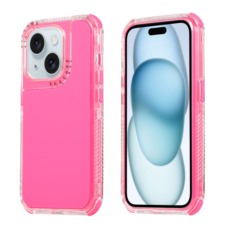 

For iPhone 15 Dreamland 3 in 1 Solid Color Transparent Frame PC + TPU Phone Case(Rose Red)