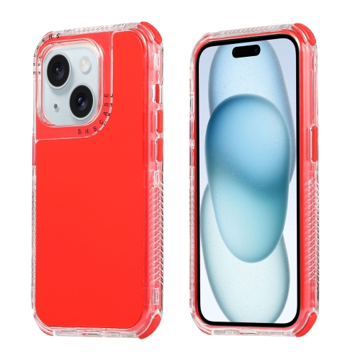 

For iPhone 15 Dreamland 3 in 1 Solid Color Transparent Frame PC + TPU Phone Case(Red)