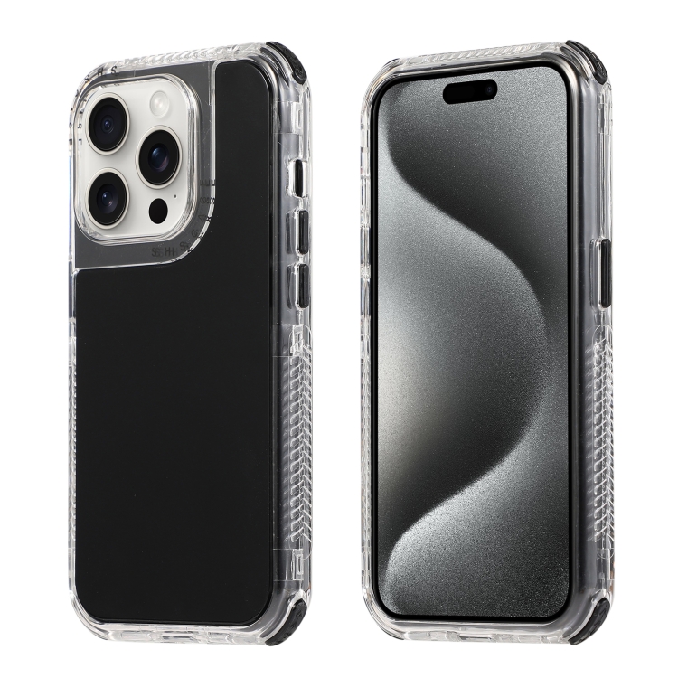 

For iPhone 15 Pro Dreamland 3 in 1 Solid Color Transparent Frame PC + TPU Phone Case(Black)