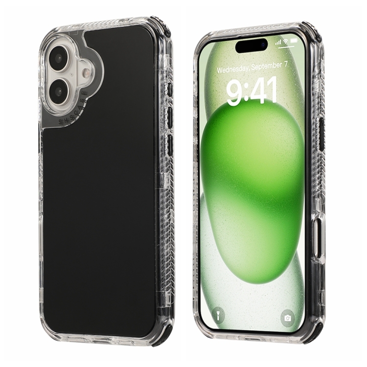 

For iPhone 16 Plus Dreamland 3 in 1 Solid Color Transparent Frame PC + TPU Phone Case(Black)