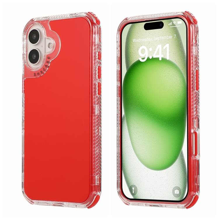 

For iPhone 16 Plus Dreamland 3 in 1 Solid Color Transparent Frame PC + TPU Phone Case(Red)