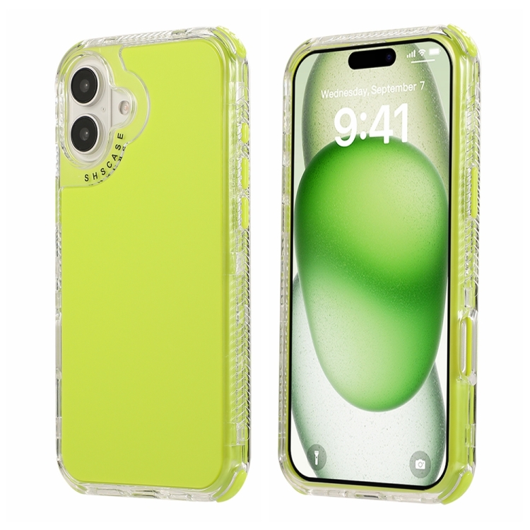 

For iPhone 16 Dreamland 3 in 1 Solid Color Transparent Frame PC + TPU Phone Case(Fluorescent Green)