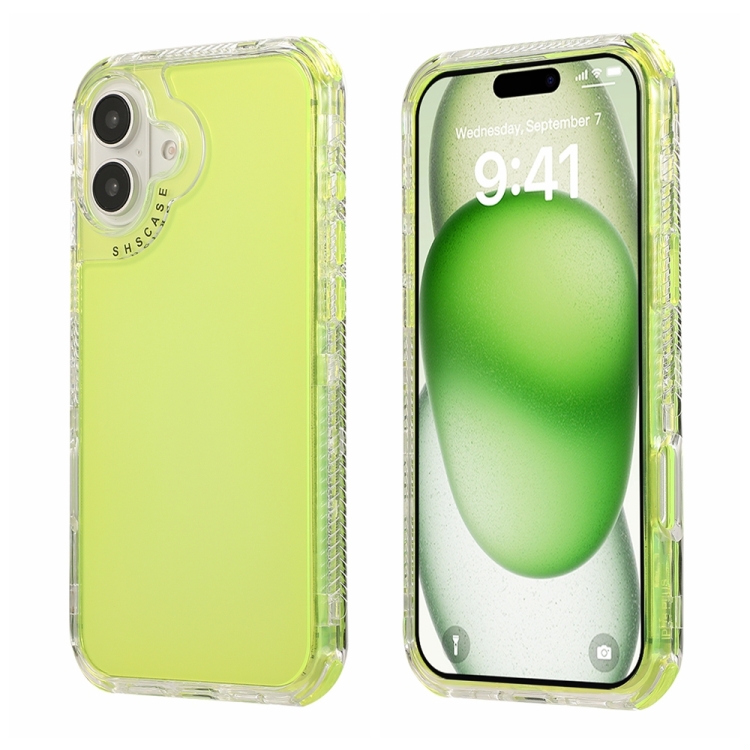 

For iPhone 16 Dreamland 3 in 1 Clear Color Transparent Frame PC + TPU Phone Case(Fluorescent Green)