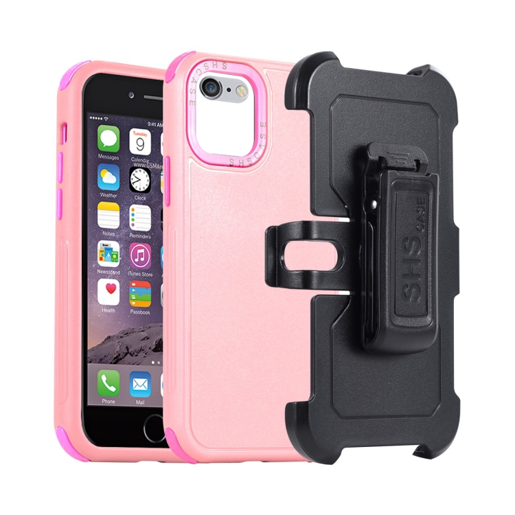 

For iPhone 6 / 7 / 8 / SE 2020 3 in 1 PC + TPU Sliding Sleeve Phone Case(Pink+Rose Red)