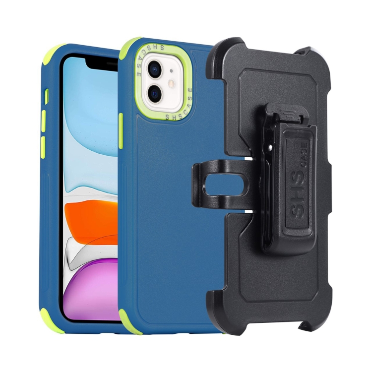 

For iPhone 11 3 in 1 PC + TPU Sliding Sleeve Phone Case(Blue+Green)