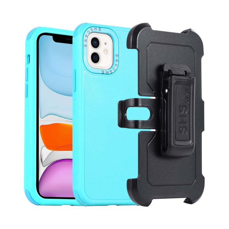 

For iPhone 11 3 in 1 PC + TPU Sliding Sleeve Phone Case(Blue+Sky Blue)